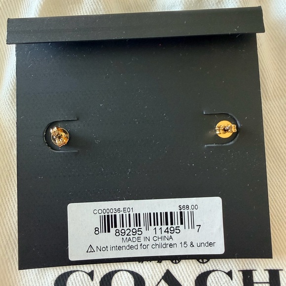 Coach Gold and Pink Crystal Gem Stud Earrings - NEW - Picture 2 of 4